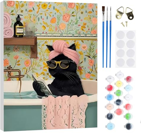 RICUVED DIY Katze Malen nach Zahlen Set für Erwachsene Kinder mit Holzrahmen - Tiere Paint by Numbers Set Mit Ölgemälde für Anfänger, Leinwand, Pinsel und Farben Wanddekoration 30x40cm