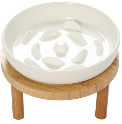 Lusifaco Keramik Antischlingnapf Katze, Futternapf Katze Erhöht(1 Set) | 15 cm Anti Schling Napf Katze Erhöht, Rutschfest Katzen Nassfutter, 2 Höhe Flach Katzennapf schlingnapf, Breit Napf Erhöhung