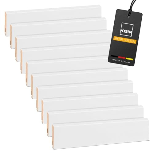 KGM Sockelleiste Abgeschrägt - Weiß - 2400 x 16 x 58 mm - 20 Stk. | RAL 9016, Massivholz, Kiefer lackiert, Fußbodenleiste, Wandabschluss, kratzfest & abwischbar, lösemittelfrei, 48 m