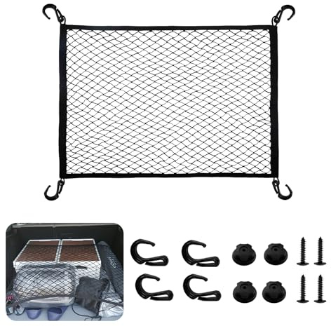 xuefenfei Rete Portaoggetti Auto 60×40cm, Rete Portaoggetti Tasca Organizer Elastico, Rete Elastica con 4 Ganci, Telo Protettivo, Truck Tronco Reti Car Van, Universale