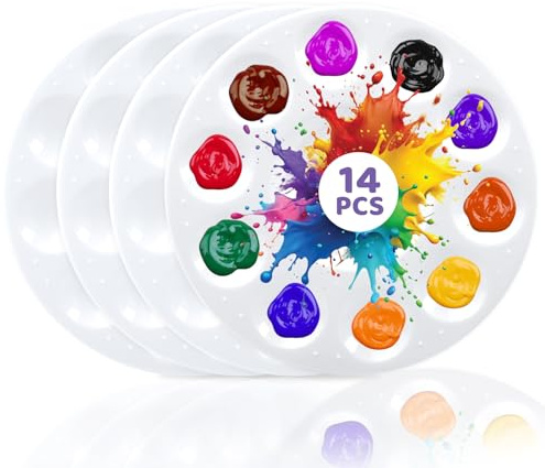 14PCS Mischpalette Acrylfarben Runde Malpalette Kunststoff Mischen 15.8cm mit 10 Farbfeldern und 1 Mischfeld Ölfarben Aquarell Gouache Kunsthandwerk