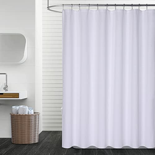 LuxFocus Rideau de Douche Blanc, Hôtel Luxe 180GSM Résistant Épais Moderne Rayé en Polyester Lavable, Blanc, 183x244 cm (72x96 Pouces)