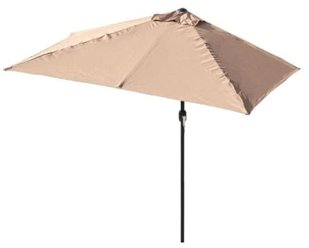 GSKDZG Parasol De Jardin Demi Rectangulaire, Parasol De Terrasse Mural, 2m 2.5m Parasol De Plage Avec Manivelle, Pour Jardin, Terrasse, Plage(Khaki,2.5m/8.2ft)