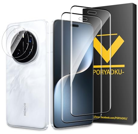 HOMEMO Protector de Pantalla para Honor Magic 7 Pro 5G, Película de Vidrio Templado 2 Piezas+ Protector de Lente de Cámara 2 Piezas, 9H Dureza, Antihuellas, HD Clara, Sin Burbujas, Anti-Scratch