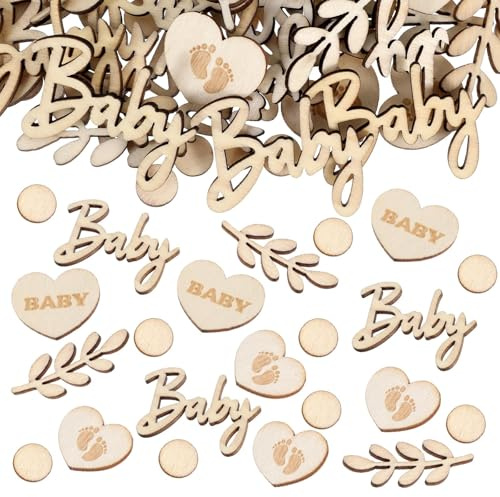 70 Pcs Baby Shower Confetti, Wooden Boho Rustic Babies Showers Table Decorations Neutral Baby Shower Decorations for Boys Girls