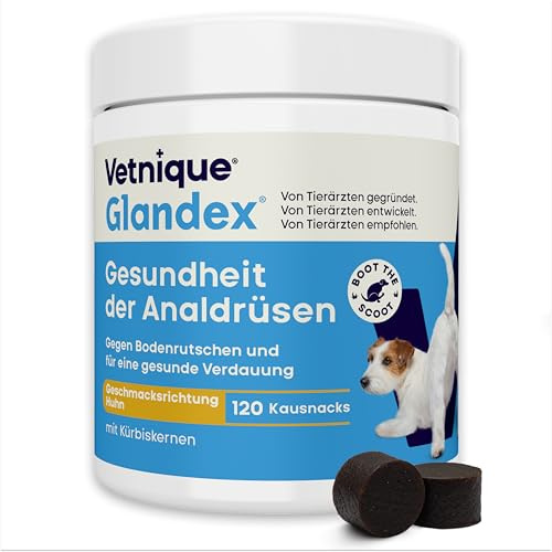 Glandex For Dogs UK - 120 Soft Chews - Vet-Formulated Anal Gland Support For Digestive Health - With Probiotics for Dogs, Omega-3s, Pumpkin & Fibre - Dog Probiotics for Gut Health - Boot The Scoot