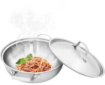 Wok de acero inoxidable 304, olla caliente antiadherente con tapa, sartén, para cocinas de inducción, cocinas de gas, cocinas eléctricas, cocinas de vidrio
