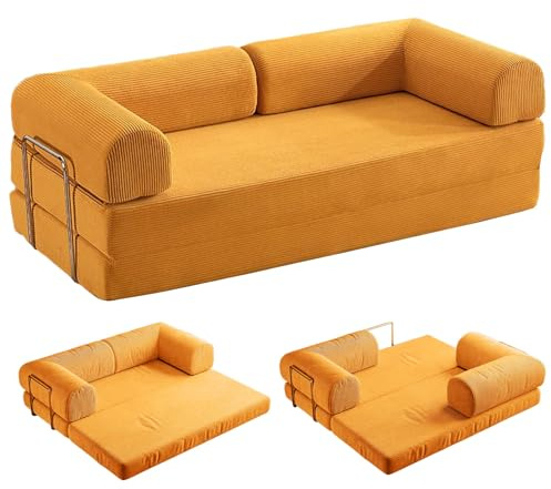 PromCaeruyn Divano Letto Convertibile a Compressione, Divano Letto Modulare Pieghevole Combinato, Divano 3 in 1 Senza Struttura per Soggiorno Camera da Letto Sala Giochi(Yellow,200cm)