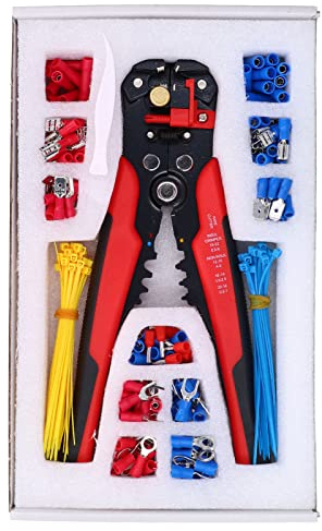 Wire Stripper Crimp Terminals Set Professional Insulated Crimping Tool Kit with Tweezers and Cable Ties for Electrical Wiring Projects PVC Stainless Steel 198 Terminals