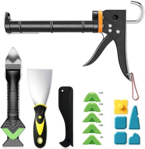 Set di pressa per cartucce, in silicone, set di attrezzi 5 in 1, 6 cuscinetti intercambiabili in silicone, ugelli di guarnizione per cucina, bagno, pavimento, lavandino, finestra