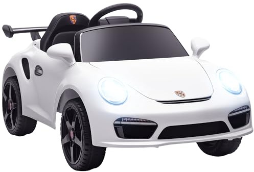 AIYAPLAY Coche Eléctrico para Niños con Licencia RUF CTR 3 Clubsport, Coche de Batería 12V, con Mando a Distancia 2,4 G, Motor Doble, Música Inalámbrica, Bocina, Ruedas Auxiliares y Faros LED, Blanco