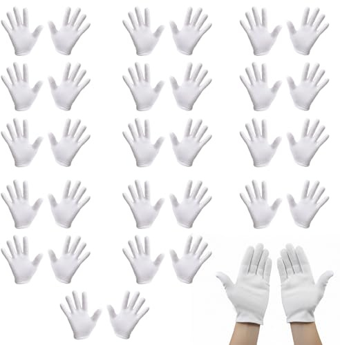 15 Pair White Cotton Gloves, Coin Jewelry Inspection Cotton Gloves, for Eczema, for Dry Hands, for Overnight Moisturising, Serving, Stretchable Breathable Cloth (White)