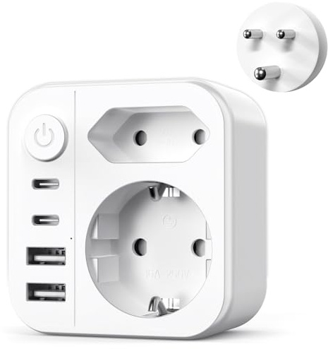 6 IN 1 Adapter Südafrika, 3300W Adapter Steckdose Südafrika Deutschland mit 2 USB C&2 USB A(3,4A 17W), Reisestecker Typ M für Südafrika, Lesotho, Mosambik, Namibia, Swasiland, Simbabwe