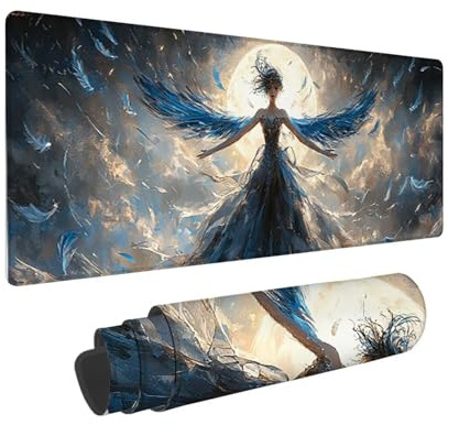 Tapis de Souris de Jeu, 1400 x 600 mm XXL Tapis Souris Gaming Grand, Antidérapant Étanche, iExtended Long Clavier Mouse Pad XXL, Accessoire Bureau, pour Gamer, Ordinateur, PC (Lune Ange) i-921