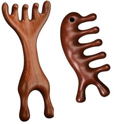 ZEXIJOW 2 Styles Différents de Brosse de Massage Cuir Chevelu en Bois à Dents Larges avec Différents Styles pour Stimuler la Circulation Sanguine et Relaxation Profonde Homme Femme