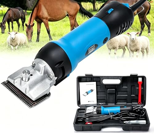 Elektriska hästklippare, professionell djurhårskötselsats med 6 justerbara hastigheter, boskapsaxar med låg vibration, kraftig trimmer för hästar, får, nötkreatur Blue
