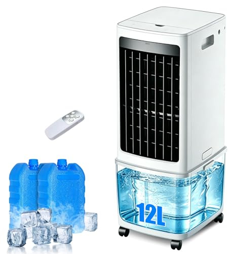 Raffrescatore Evaporativo 12L con Telecomando, Condizionatore Portatile Senza Tubo, Include 2 Siberini, 3 Velocità, Timer, Display Touch, Raffreddatore d'Aria Silenzioso per Camera da Letto e Ufficio