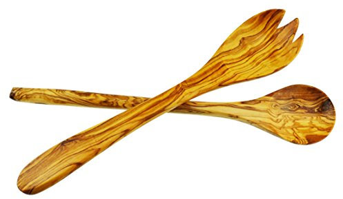 Olive Wood Madera de Olivo ea10l30 Cubiertos para Servir Ensalada, Grano/Natural, Juego de 2