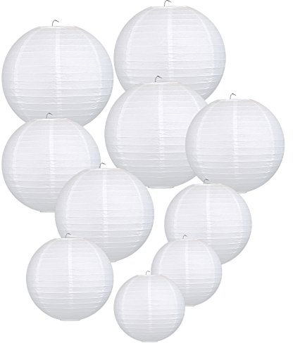 LIHAO Lanterna di carta bianca, rotonda, paralume per matrimonio, lanterna di carta, confezione da 10 (diverse dimensioni)