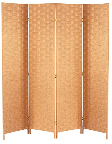 Wood Mesh Woven Design 4 Panel Folding Wooden Screen Room Divider