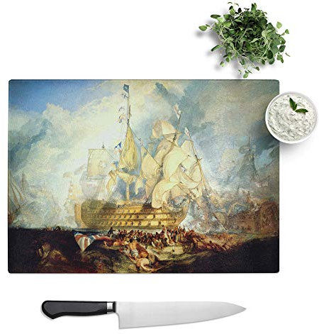 Kitchen Chopping Board Glass - Joseph Mallord William Turner The Battle of Trafalgar - Textured Worktop Saver Cutting Board - Heat Resistant, Shatterproof and Hygenic - 28.5 x 20 cm