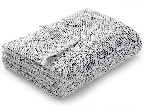 mimixiong Babydecke aus 100% Baumwolle - kuschelige Strickdecke ideal als Neugeborene, 100 x 80 cm (Grau)