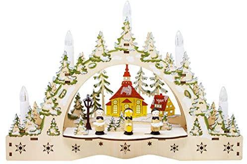ToCi LED-Kerzenbogen mit Chor-Motiv – Schwibbogen aus Holz mit 5 LED-Kerzen - Handbemalter Lichterbogen für Fensterdeko & Tisch - Batteriebetriebene Weihnachtsbeleuchtung für Innen