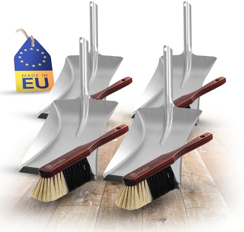 Novaliv Lot de 4 pelles à balayette en bois marron laqué avec lame en caoutchouc et poils souples