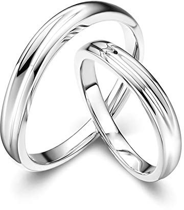KnSam Platin Ringe Einfache Runde Trauringe Damen Weißgold EIN Paar Ringe Paarpreis Ringe Set Silber