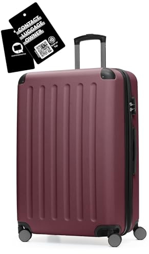 Hauptstadtkoffer Spree - Großer Hartschalen-Koffer + Digitaler Kofferanhänger, TSA, 4 Doppel-Rollen, Trolley, Rollkoffer, Reisekoffer, Volumenerweiterung, 75 cm, 119 Liter, Burgund