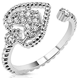 Paula & Fritz® Ring Damen Verstellbar Herz Silber Zirkonia Klar 316L Chirurgenstahl Zehenring Mittelring Partnerring Einstellbarer-Ring Damenring