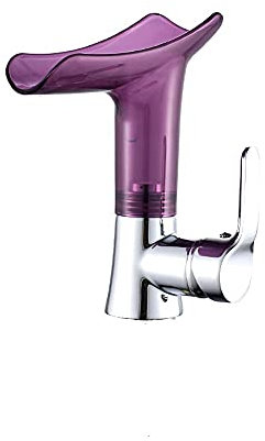 ALYHYB Waterfall-style Bathroom Faucet Single Handle, Modern Container Faucet Countertop-mounted Washstand Faucet, Spout Can Be Rotated 360°, with Water Inlet Hose * 2 (Color : Purple)