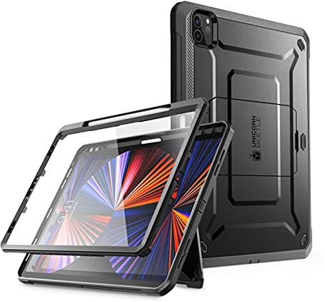 SUPCASE Coque pour iPad Pro 12,9'' (2021/2020) 5e / 4e Gén, Protection Intégrale avec Protecteur d'écran Intégré et Béquille [Unicorn Beetle Pro] Compatible avec Chargement Apple Pencil (Noir)