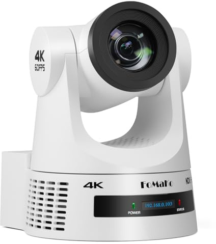 FoMaKo 4K 60FPS NDI HX3 PTZ Kamera, NDI-Ausgang 4K@60, 20x Optischer Zoom, KI-Auto-Tracking, 3G-SDI HDMI2.0 LAN PoE USB3.0, Professionelle NDI-Live-Streaming-Kamera (K600N Weiß)