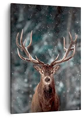 ARTTOR Bilder auf Leinwand 50x70 cm Wandbild Tiere - 4998 | Reh Winter Vertikal Klein Wanddekoration Wohnzimmer Schlafzimmer Wandkunst Wanddeko Wand Kunstdruck Küche Wall Decor ARTTOR