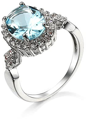 Skcess Anillo de compromiso chapado en oro blanco, anillos vintage de plata y lila con cuatro garras de circonita, 14, Cubic Zirconia