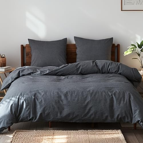 Simple&Opulence Bettwäsche 200x200 Baumwolle 3teilig, weiche und warm Bettwäsche-Sets mit Reißverschluss ÖkoTex Zertifiziert Bettbezug und 2 Kissenbezüge 80x80, Anthrazit