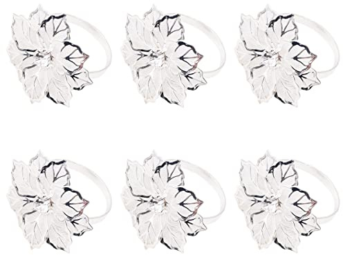 WANGCL Set mit 6 Blumen-Serviettenringen, ausgehöhlt, florales Metall, Abendessen, zarte Serviettenschnallen, für Hochzeit, Party, Urlaub, Weihnachten, Bankett, Tischdekoration, Dekoration (Silber)