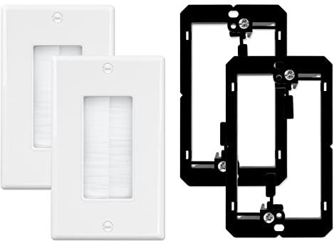 iwillink 2-Pack Brush Wall Plate with Low Voltage Mounting Bracket, White | Cable Pass Through Wall Plate Insert for Wires, Single Gang Cable Access Strap, Wall Socket for HDTV, Home Theater Systems