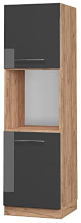 Vicco Armario para Horno Empotrado Fame-Line, Antracita Alto Brillo/Roble Dorado, 60 cm Abierto