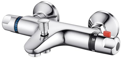 AIMOYO Rubinetto Termostatico per Doccia 38 ℃, Miscelatore Vasca da Bagno, Anti-scottatura, Cromato, Montaggio a Parete