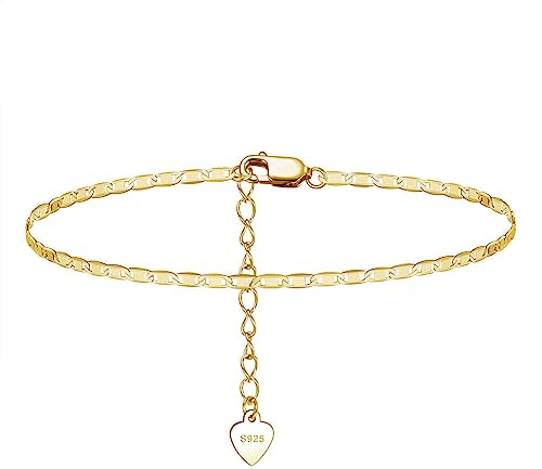 Cangall Silber Fußketten für Damen, 925 Sterling Silber Fußkettchen Armband, Sommer Barfuß Strand Fußspange, 20+6cm Verstellbar Silber Fußkette am Fußgelenk, Fashion Fußbändchen Knöchel-Kette