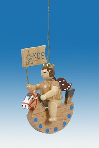 Rudolphs Schatzkiste Baumbehang Engel auf Schaukelpferd mit Fähnchen ohne Krone Natur Höhe ca. 6cm NEU Christbaum Christbaumschmuck Weihnachten Baumschmuck Holzschmuck Holz Seiffen Erzgebirge