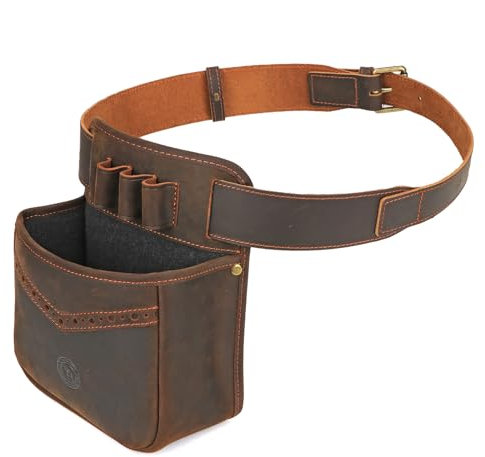 TOURBON Echtleder-Patronen-Gürteltasche, Ton-Schießtasche, Schrotflintenhülsenhalter, 12 GA