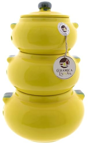 CERÁMICA ESPAÑA | Barattoli da cucina | Vaso per patate | Vaso aglio | Vaso cipolle | Barattoli da cucina | Piramide Modello M01 | Decorazione 100% fatta a mano | 22x22x32 cm