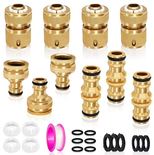10 Pack Brass Garden Hose Tap Connector kit, 2-in-1 Faucet Connector, Double Male Connectors, Hose 1/2End Quick Connect for Garden Hose Pipe Tube (A)