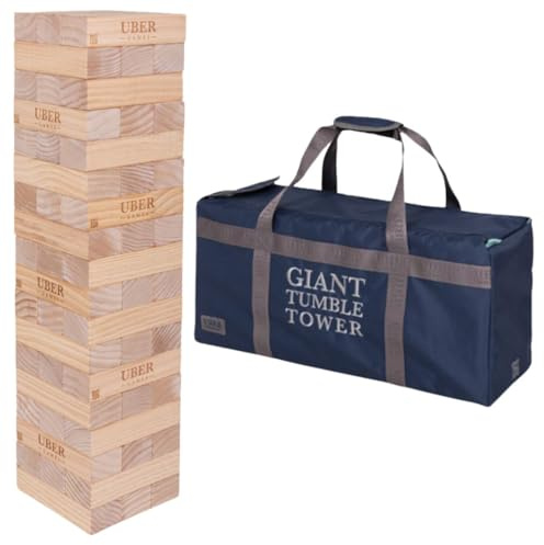 Ubergames Tour mobile géante jusqu'à 160 cm + XXL Jumbo Hi-Tower dans sac – 1,6 m (max dans le jeu. Jeu de tour en bois de pin massif – blocs de luxe supplémentaires et sac (jusqu'à 160 + cm)