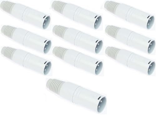 Adam Hall 10 x Connectors K4CXM3SNOW - XLR 3 pol Mikrofon Kabel Stecker Kupplung male weiss, versilbert 4 Star Serie
