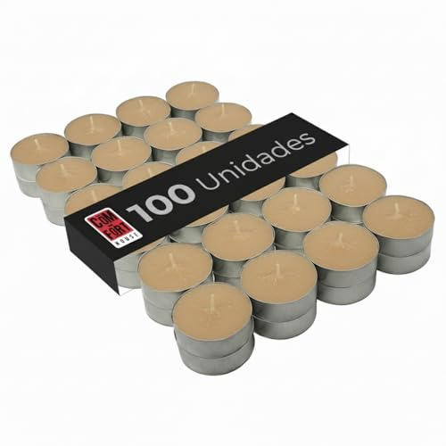 Velas de Té Perfumadas Canela Pack 100 COM-FORT HOUSE | Hasta 4,5 horas de combustión, Aroma canela, Ambiente acogedor, Combustión uniforme