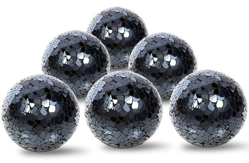 Hiziwimi 6-teiliges dekoratives Kugel-Set – 6 cm Mosaik-Glaskugeln für Tafelaufsätze, Tischdekoration, Hochzeitsfeier (schwarz)